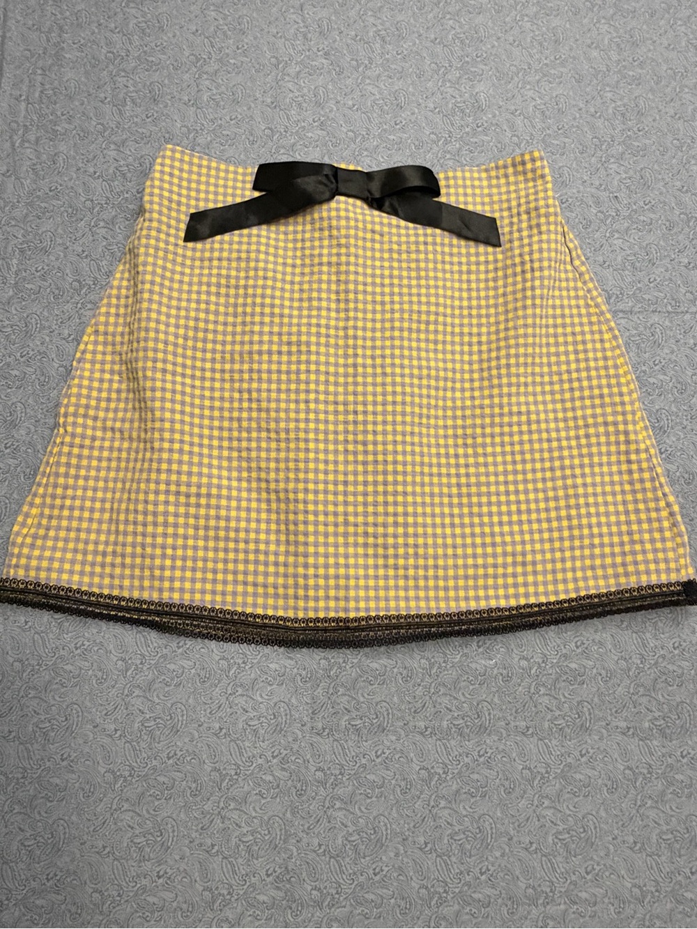 Source Unknown Yellow and Black Gingham Mini Skirt with Bow